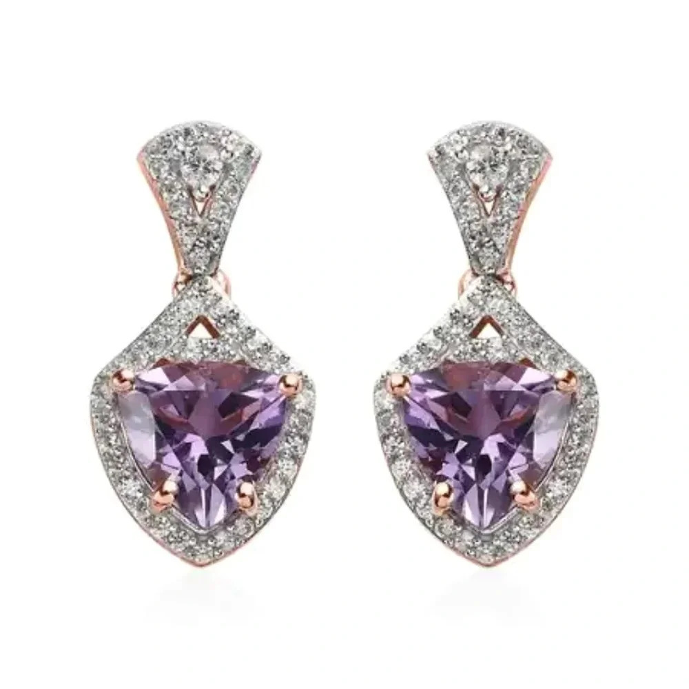 Amethyst and Natural White Zircon Accented Earrings. - Picture 8 of 9